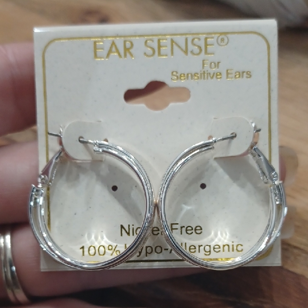 Ear Sense Silver Double Hoop Earrings
